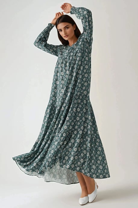 Bedrucktes Viskose-Maxi-Kleid mit Rundhalsausschnitt - Image 3