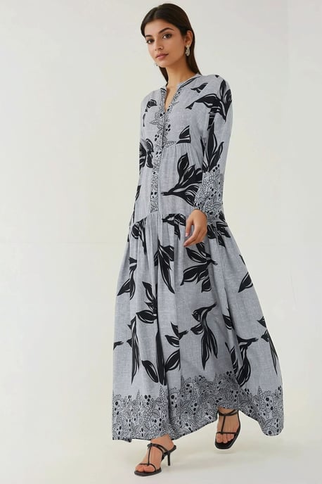Bedrucktes Viskose Maxikleid mit langen Ärmeln - Image 3