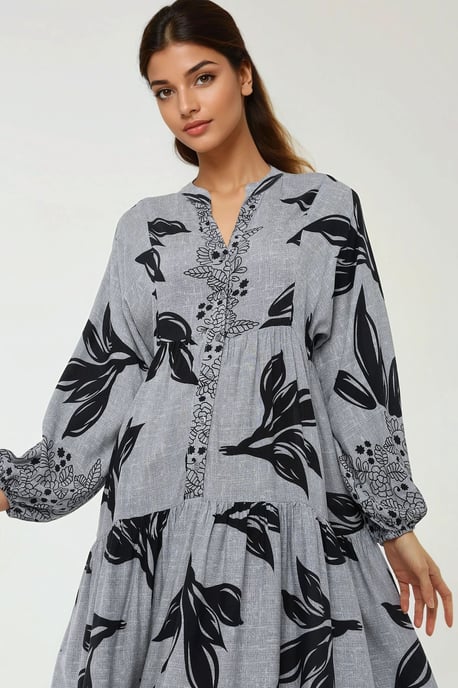 Bedrucktes Viskose Maxikleid mit langen Ärmeln - Image 4