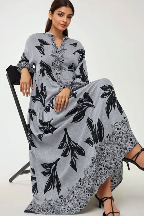Bedrucktes Viskose Maxikleid mit langen Ärmeln - Image 5