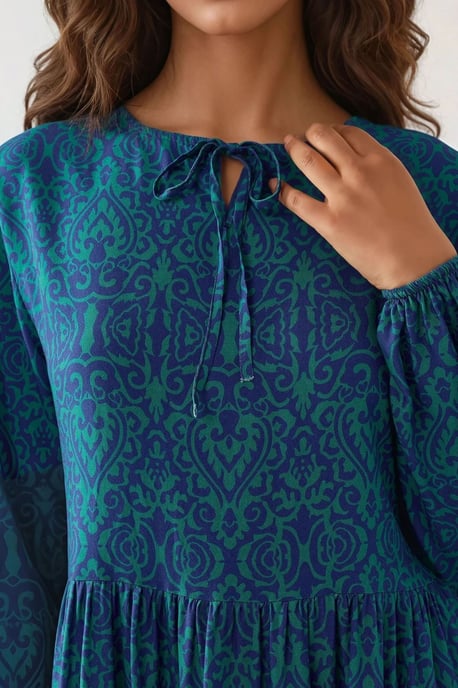 Bedrucktes A-Linien Maxikleid mit Rundhalsausschnitt - Image 2