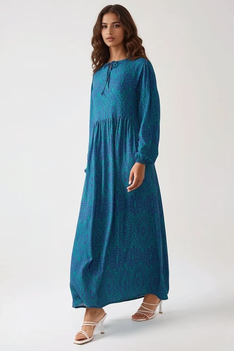 Bedrucktes A-Linien Maxikleid mit Rundhalsausschnitt - Image 3