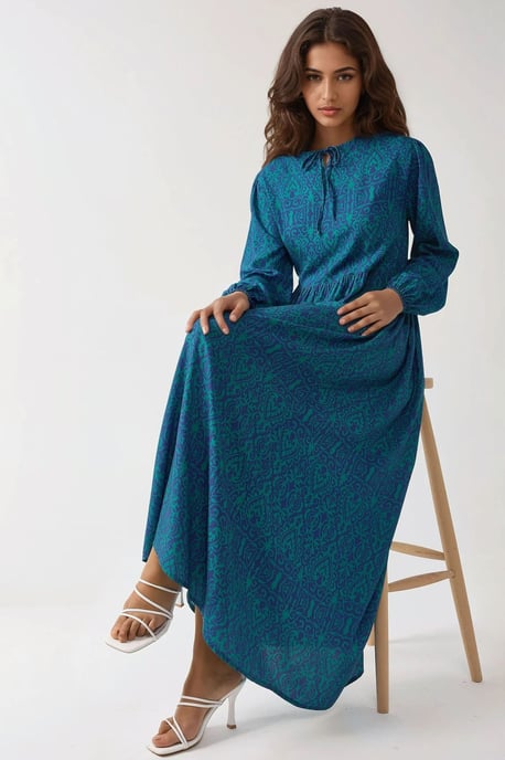 Bedrucktes A-Linien Maxikleid mit Rundhalsausschnitt - Image 4