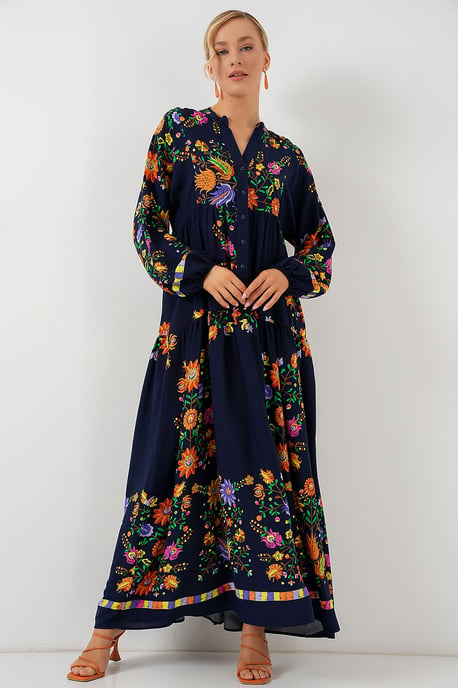 Gemustertes V-Ausschnitt Maxikleid - Image 1
