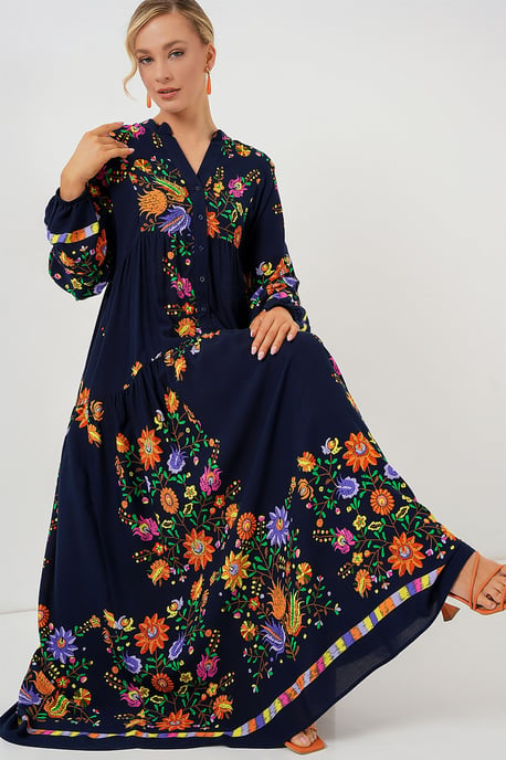 Gemustertes V-Ausschnitt Maxikleid - Image 2