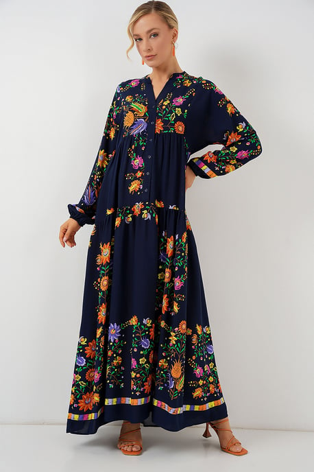 Gemustertes V-Ausschnitt Maxikleid - Image 3