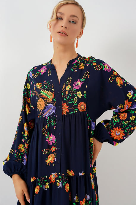 Gemustertes V-Ausschnitt Maxikleid - Image 4