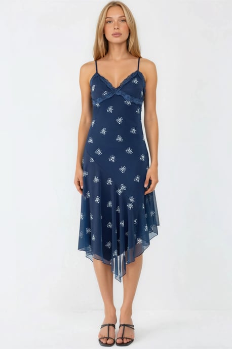 V-Ausschnitt Bedrucktes Bodycon-Maxikleid mit Spitzenakzenten - Image 1