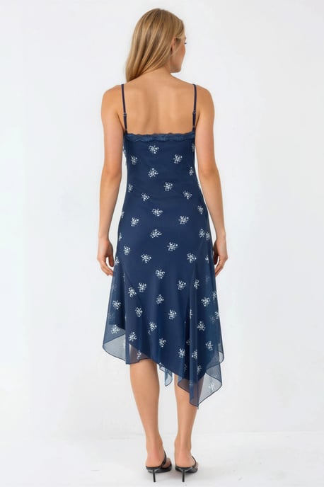 V-Ausschnitt Bedrucktes Bodycon-Maxikleid mit Spitzenakzenten - Image 5