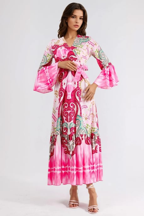 Rüschen-Paisley V-Ausschnitt Maxikleid - Image 2
