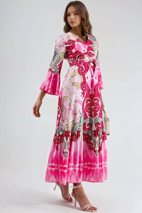 Rüschen-Paisley V-Ausschnitt Maxikleid - Image 3