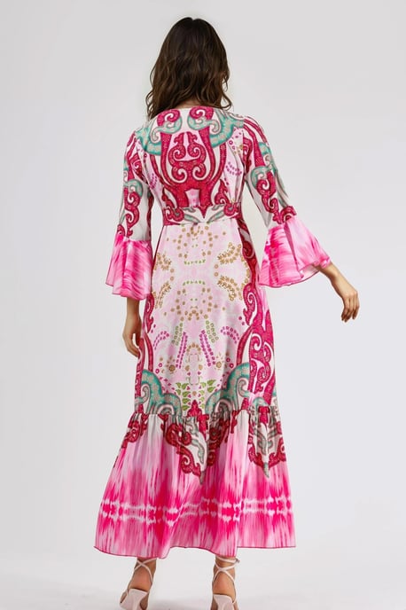 Rüschen-Paisley V-Ausschnitt Maxikleid - Image 4