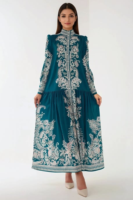 Bedrucktes Maxikleid mit langen Ärmeln und Gürtel - Image 6