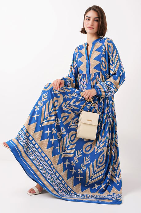 Bedrucktes V-Ausschnitt-Maxikleid mit Knopfverschluss - Image 3