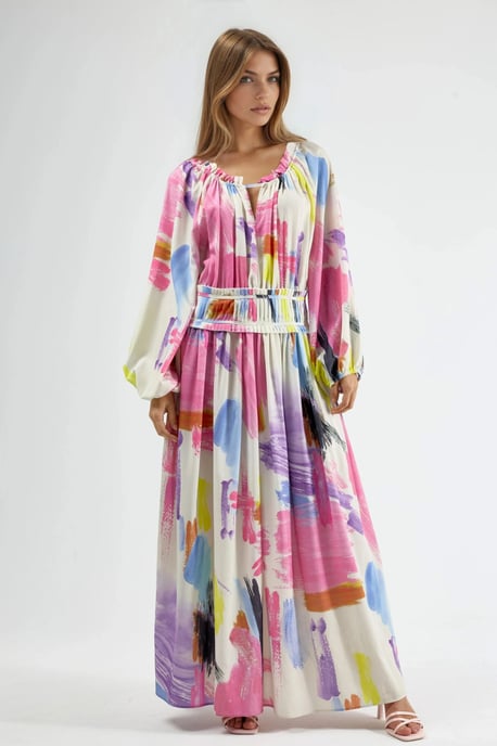 Maxikleid mit abstraktem Druck und Gürtel - Image 1