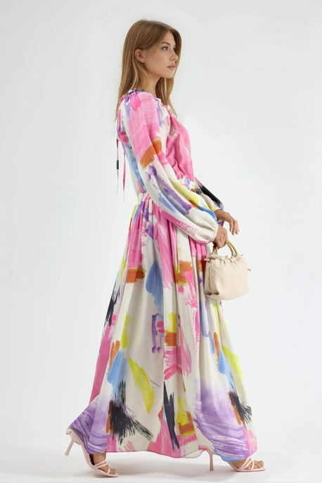 Maxikleid mit abstraktem Druck und Gürtel - Image 2