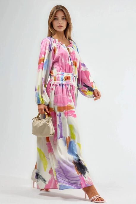 Maxikleid mit abstraktem Druck und Gürtel - Image 3