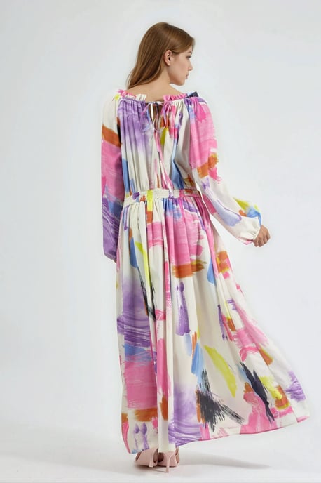Maxikleid mit abstraktem Druck und Gürtel - Image 4