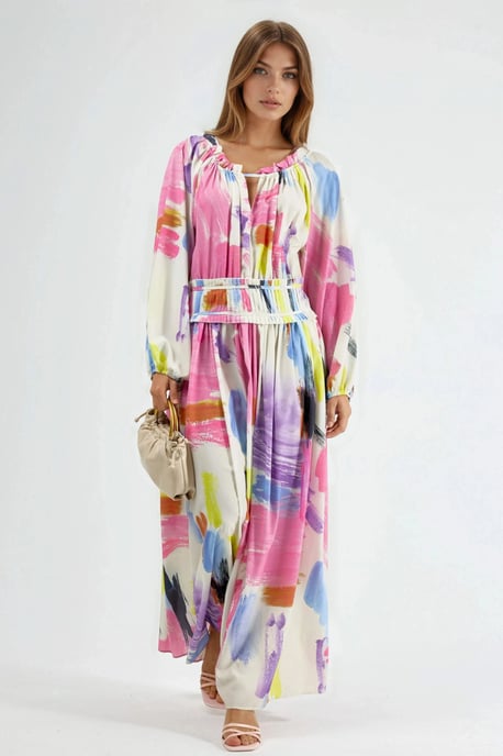 Maxikleid mit abstraktem Druck und Gürtel - Image 5