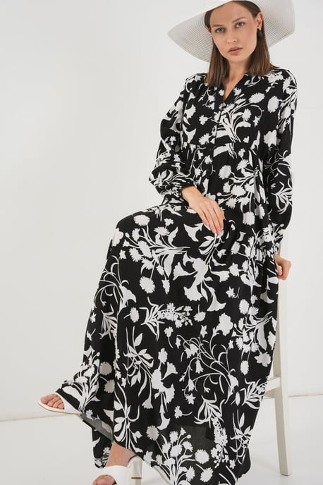Muster-V-Ausschnitt Maxikleid - Image 3
