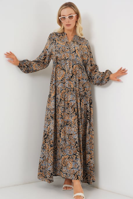 Bedrucktes V-Ausschnitt Maxikleid - Image 3