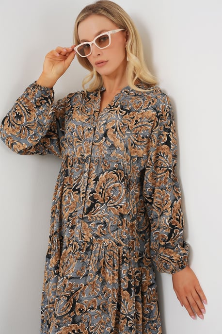 Bedrucktes V-Ausschnitt Maxikleid - Image 4