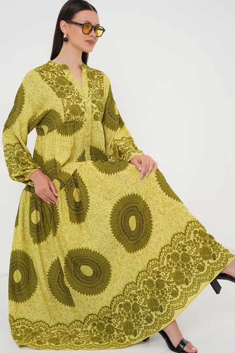 Gemustertes V-Ausschnitt Maxikleid mit Knopfverschluss - Image 2