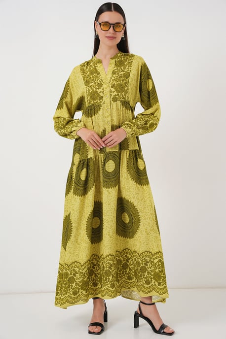 Gemustertes V-Ausschnitt Maxikleid mit Knopfverschluss - Image 3