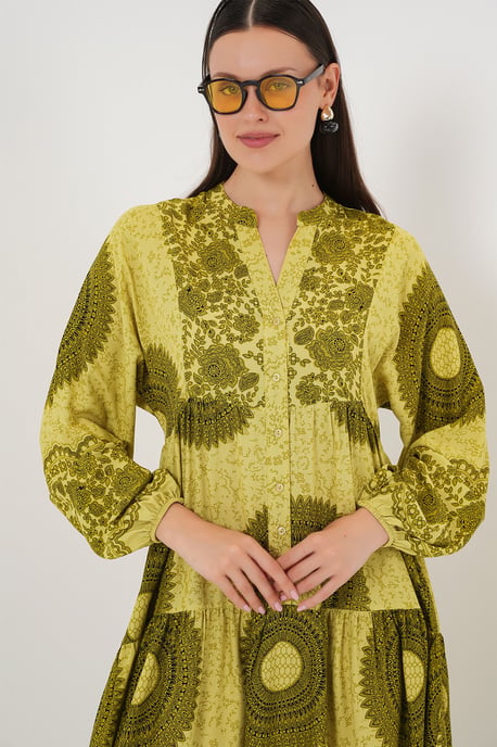 Gemustertes V-Ausschnitt Maxikleid mit Knopfverschluss - Image 4