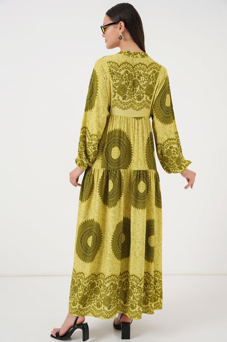 Gemustertes V-Ausschnitt Maxikleid mit Knopfverschluss - Image 6