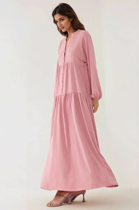 Strukturiertes V-Ausschnitt Maxikleid mit Knopfdetails - Image 5
