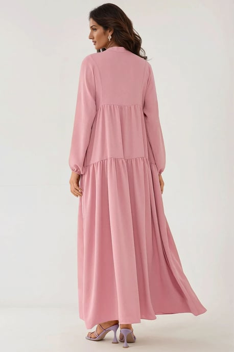 Strukturiertes V-Ausschnitt Maxikleid mit Knopfdetails - Image 6