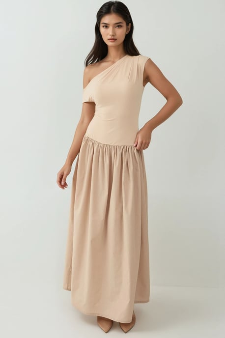 Asymmetrisches Kragen Fitted Maxikleid - Image 1