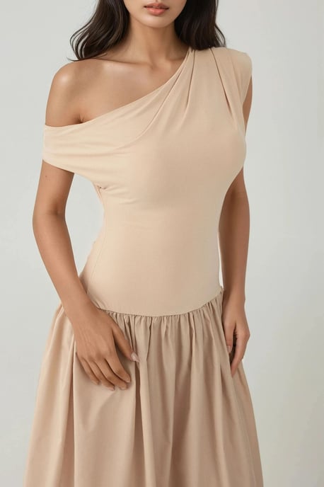 Asymmetrisches Kragen Fitted Maxikleid - Image 2