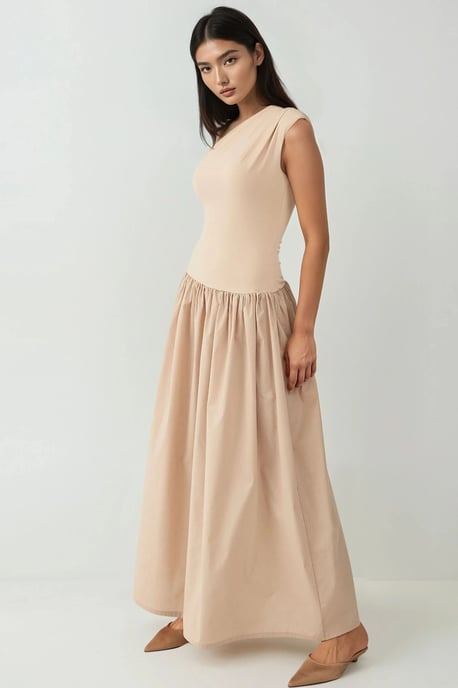 Asymmetrisches Kragen Fitted Maxikleid - Image 3