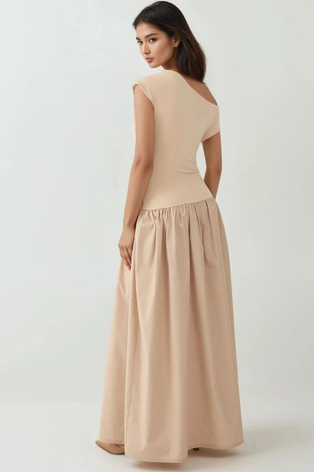 Asymmetrisches Kragen Fitted Maxikleid - Image 4