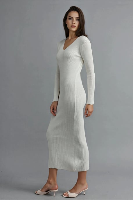 V-Ausschnitt Strukturierte Maxi-Strickkleid mit Schlitz - Image 2