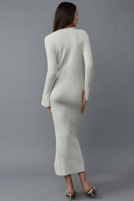 V-Ausschnitt Strukturierte Maxi-Strickkleid mit Schlitz - Image 3