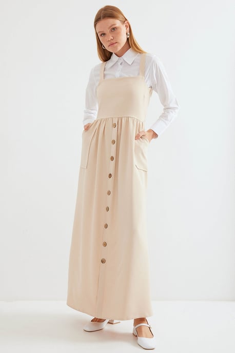 Maxikleid mit Quadratkragen in A-Linie und Knopfverschluss - Image 1