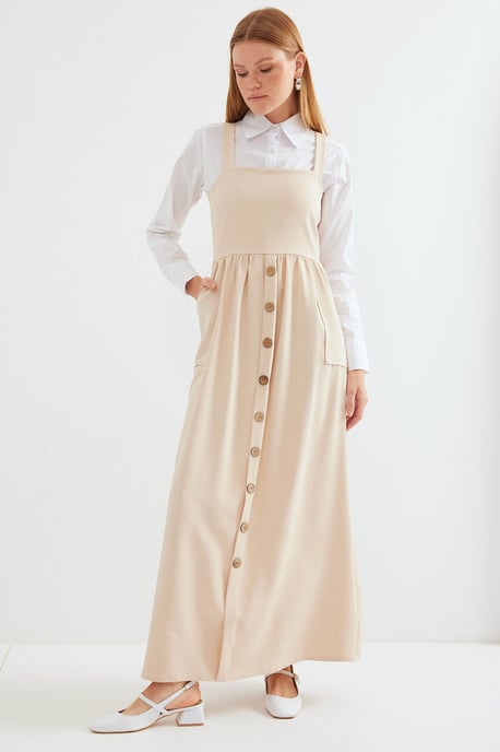 Maxikleid mit Quadratkragen in A-Linie und Knopfverschluss - Image 2