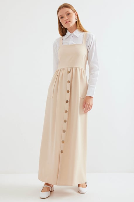 Maxikleid mit Quadratkragen in A-Linie und Knopfverschluss - Image 3