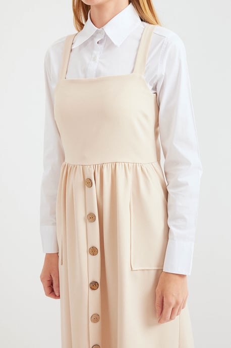 Maxikleid mit Quadratkragen in A-Linie und Knopfverschluss - Image 4