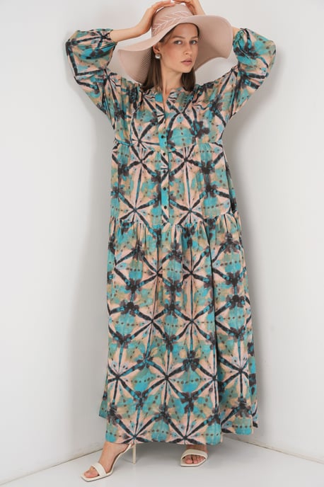 Gemustertes V-Ausschnitt Maxikleid - Image 1