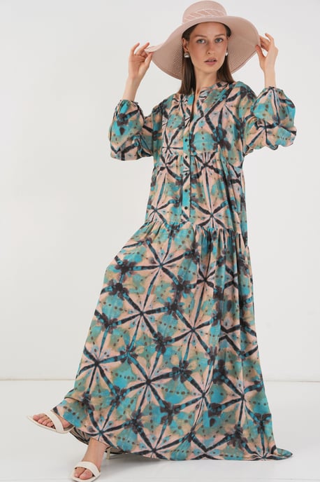 Gemustertes V-Ausschnitt Maxikleid - Image 3