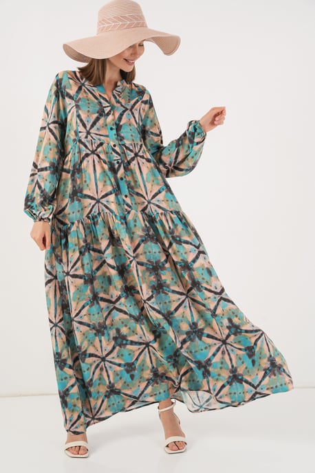 Gemustertes V-Ausschnitt Maxikleid - Image 4