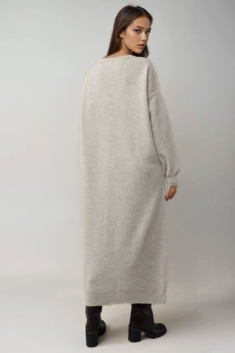 Strukturierter gerippter langer Strickkleid mit Schlitzdetails - Image 3