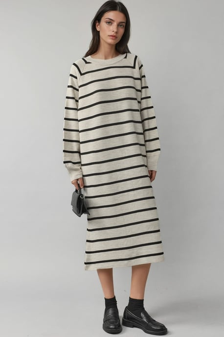 Langarm gestreiftes Rippstrickkleid - Image 5