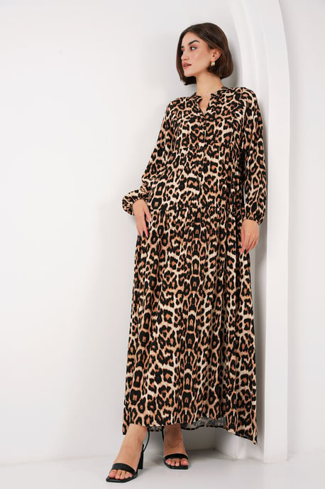Gedrucktes V-Ausschnitt Maxikleid mit Knopfverschluss - Image 3