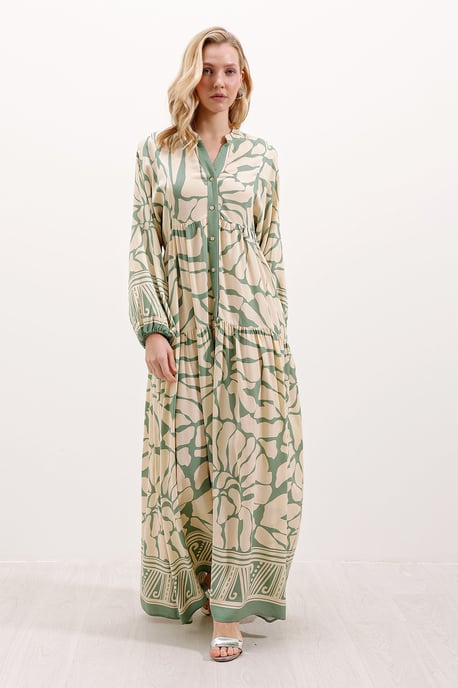 Gemustertes V-Ausschnitt Maxikleid - Image 1