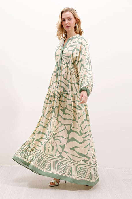 Gemustertes V-Ausschnitt Maxikleid - Image 2